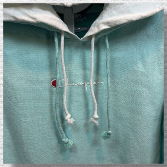 CHAMPION  Reverse Weave Double Hoodie In Ice Fall/white Size Large - Picture 6 of 9